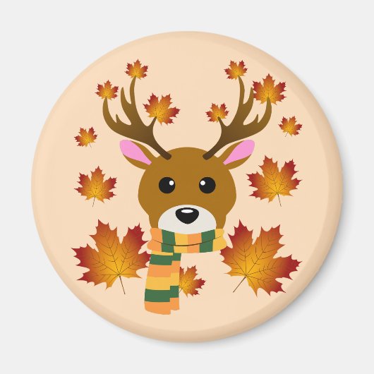 秋のマフラー 鹿 紅葉 マグネット (正面)