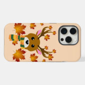 秋のマフラー 鹿 紅葉 iPhoneケース (裏面横)