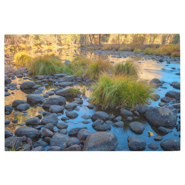 秋のマーセド川 メタルプリント (正面)