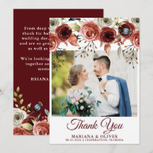 秋のミックスフラワーの結婚式フォトサンクスカード