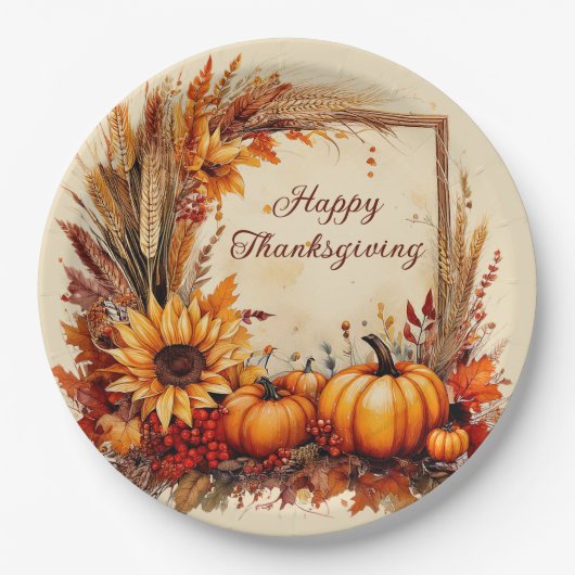 秋のミックスフレーム感謝祭 ペーパープレート (正面)