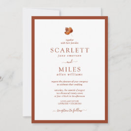 秋のミニマリスト リーフ テラコッタ ボーダー ウェディング 招待状