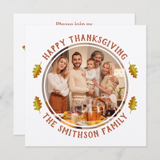 秋のミニマル感謝祭ファミリーメートアップパーティー 招待状 (正面/裏面)