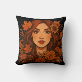 秋のミューズ – 女性と秋花 クッション