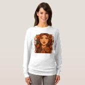 秋のミューズ – 女性と秋花 Tシャツ (正面フル)