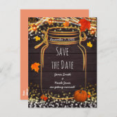 秋のメイソンジャー 素朴な秋のSave the Date 案内ポストカード (正面/裏面)