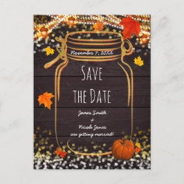 秋のメイソンジャー　素朴な秋のSave the Date 案内ポストカード