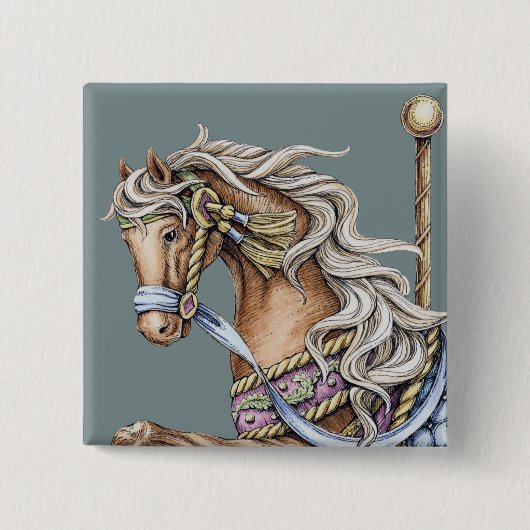 秋のメリーゴーランドの馬 スクエアボタン 缶バッジ (正面)