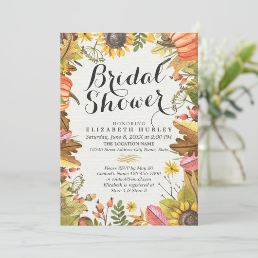 秋のメープルリーフパンプキンサンフラワーブライダルシャワー 招待状 (スタンド正面)