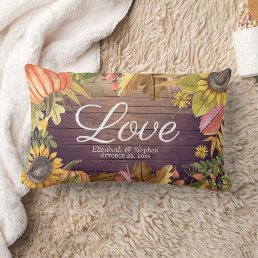 秋のメープル葉ズパンプキンスウッドウェディングシャワー ランバークッション (ブランケット)