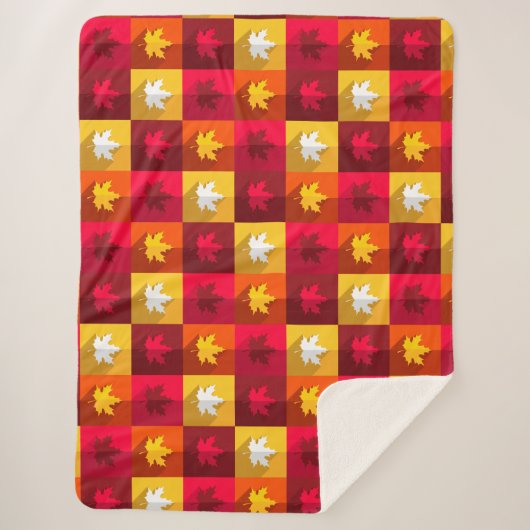 秋のメープル葉ズ明るいパッチワーク シェルパブランケット (正面)