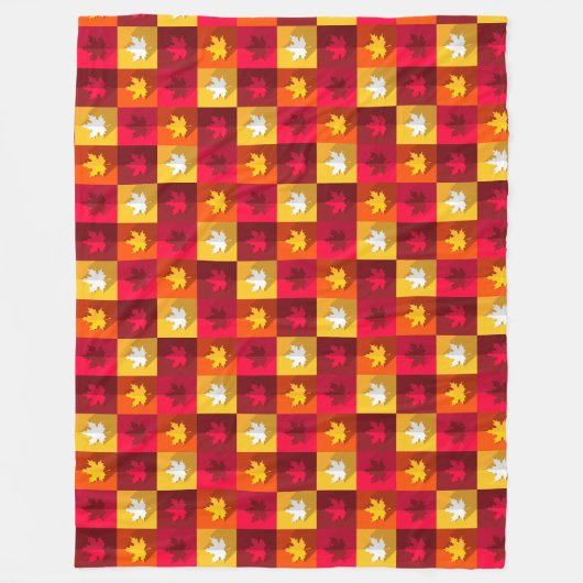 秋のメープル葉ズ明るいパッチワーク フリースブランケット (正面)