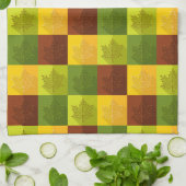 秋のメープル葉金ゴールド、茶色、緑 キッチンタオル (折り畳み)