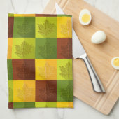 秋のメープル葉金ゴールド、茶色、緑 キッチンタオル (四つ折り)