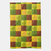 秋のメープル葉金ゴールド、茶色、緑 キッチンタオル (縦)