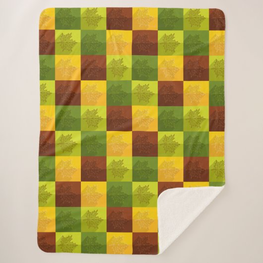 秋のメープル葉金ゴールド、茶色、緑 シェルパブランケット (正面)