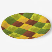 秋のメープル葉金ゴールド、茶色、緑 ペーパープレート (アングル)