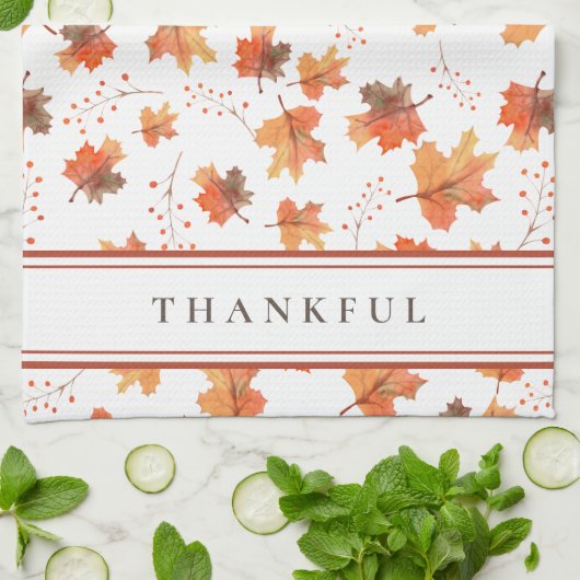 秋のメープル離れズ&テラコッタストライプカスタム キッチンタオル (折り畳み)