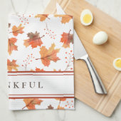 秋のメープル離れズ&テラコッタストライプカスタム キッチンタオル (四つ折り)