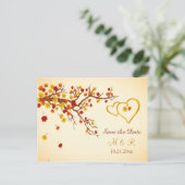 秋のメープル離れハート、日付を保存 案内ポストカード (スタンド正面)