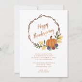 秋のモダンかぼちゃのリース感謝祭パーティー 招待状 (正面)