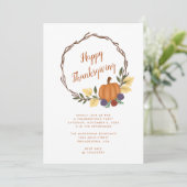 秋のモダンかぼちゃのリース感謝祭パーティー 招待状 (スタンド正面)