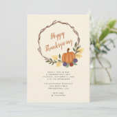 秋のモダンかぼちゃのリース感謝祭パーティー 招待状 (スタンド正面)