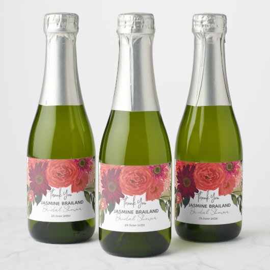 秋のモダンフローラブライダルシャワーありがとう スパークリングワインラベル (ボトル)