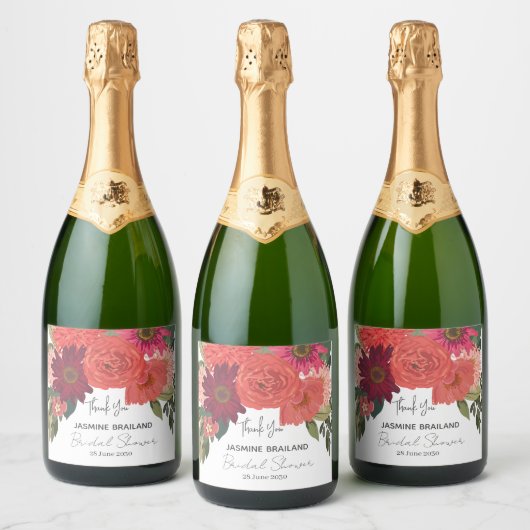 秋のモダンフローラブライダルシャワーありがとう スパークリングワインラベル (ボトル)