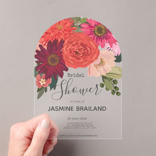 秋のモダンフローラブーケブライダルシャワー アクリル招待状 (インサイチュ (ポータブル))
