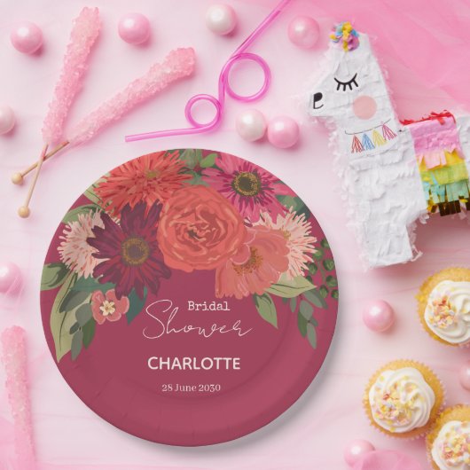 秋のモダンフローラブーケブライダルシャワー ペーパープレート (パーティー)