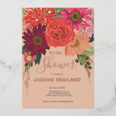 秋のモダンフローラブーケブライダルシャワー 箔招待状 (正面)