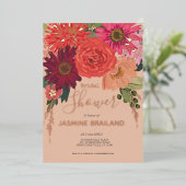 秋のモダンフローラブーケブライダルシャワー 箔招待状 (立ち正面)