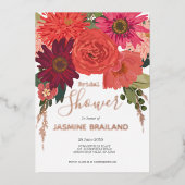 秋のモダンフローラブーケブライダルシャワー 箔招待状 (正面)