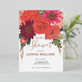 秋のモダンフローラブーケブライダルシャワー 箔招待状 (立ち正面)