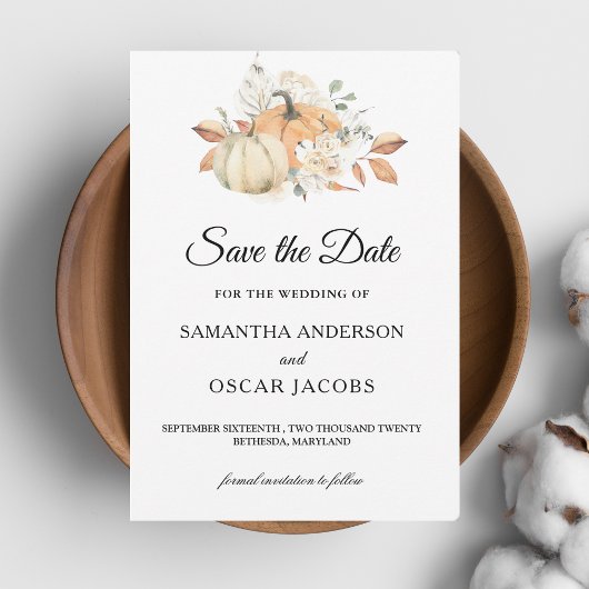 秋のモダン水彩かぼちゃと花 セーブザデート