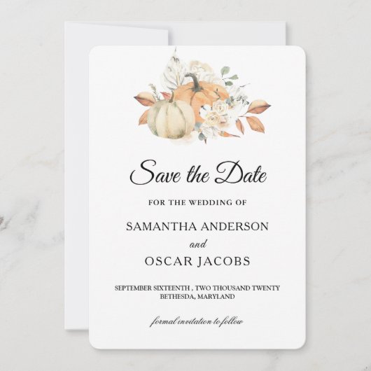 秋のモダン水彩かぼちゃと花 セーブザデート