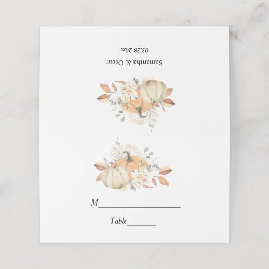 秋のモダン水彩かぼちゃと花 プレイスカード (外部開封)