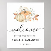 秋のモダン水彩かぼちゃと花 ポスター (正面)