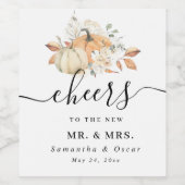 秋のモダン水彩かぼちゃと花 ワインラベル (シングルラベル)