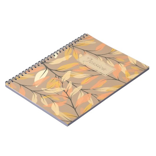 秋のモダン紅葉のパタパーソナライズされたーン ノートブック (左側)