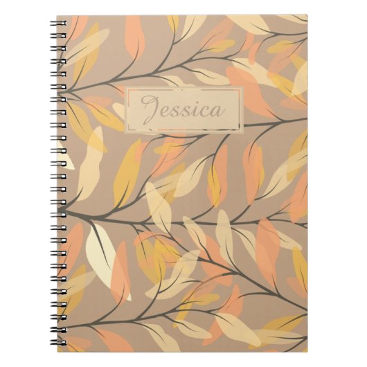 秋のモダン紅葉のパタパーソナライズされたーン ノートブック (正面)