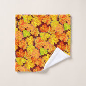 秋のモノグラムのかえでは秋の群葉パターンを去ります バスタオルセット (ウォッシュタオル)