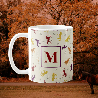 秋のモノグラムの紅葉馬のパターン コーヒーマグカップ