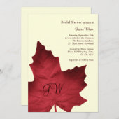 秋のモノグラム付きブライダルシャワー招待状(赤) 招待状 (正面/裏面)