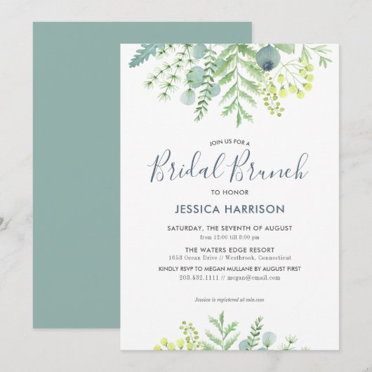 秋のユーカリ フラワーブライダルシャワーブランunch 招待状 (正面/裏面)