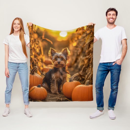 秋のヨークシャーテリアカップ フリースブランケット (インサイチュ)