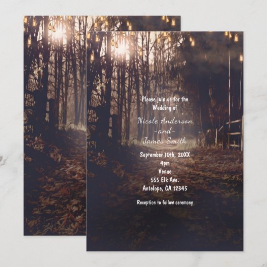 秋のライトが灯る地方の道のりのクラシカルな結婚式招待状 招待状 (正面/裏面)