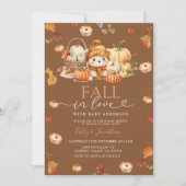 秋のラブカボチャのバスケット熊秋赤ちゃんシャワー 招待状 (正面)