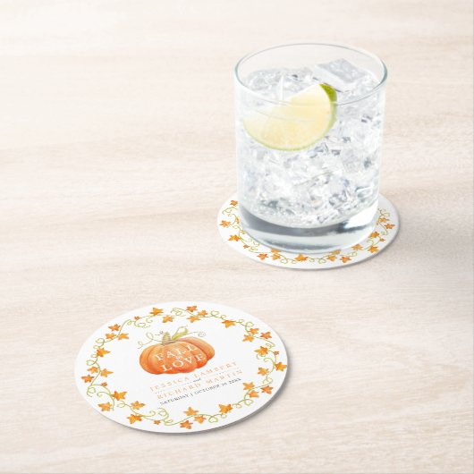 秋のラブカボチャの水の色のアート結婚のオレンジ ラウンドペーパーコースター (インサイチュ)